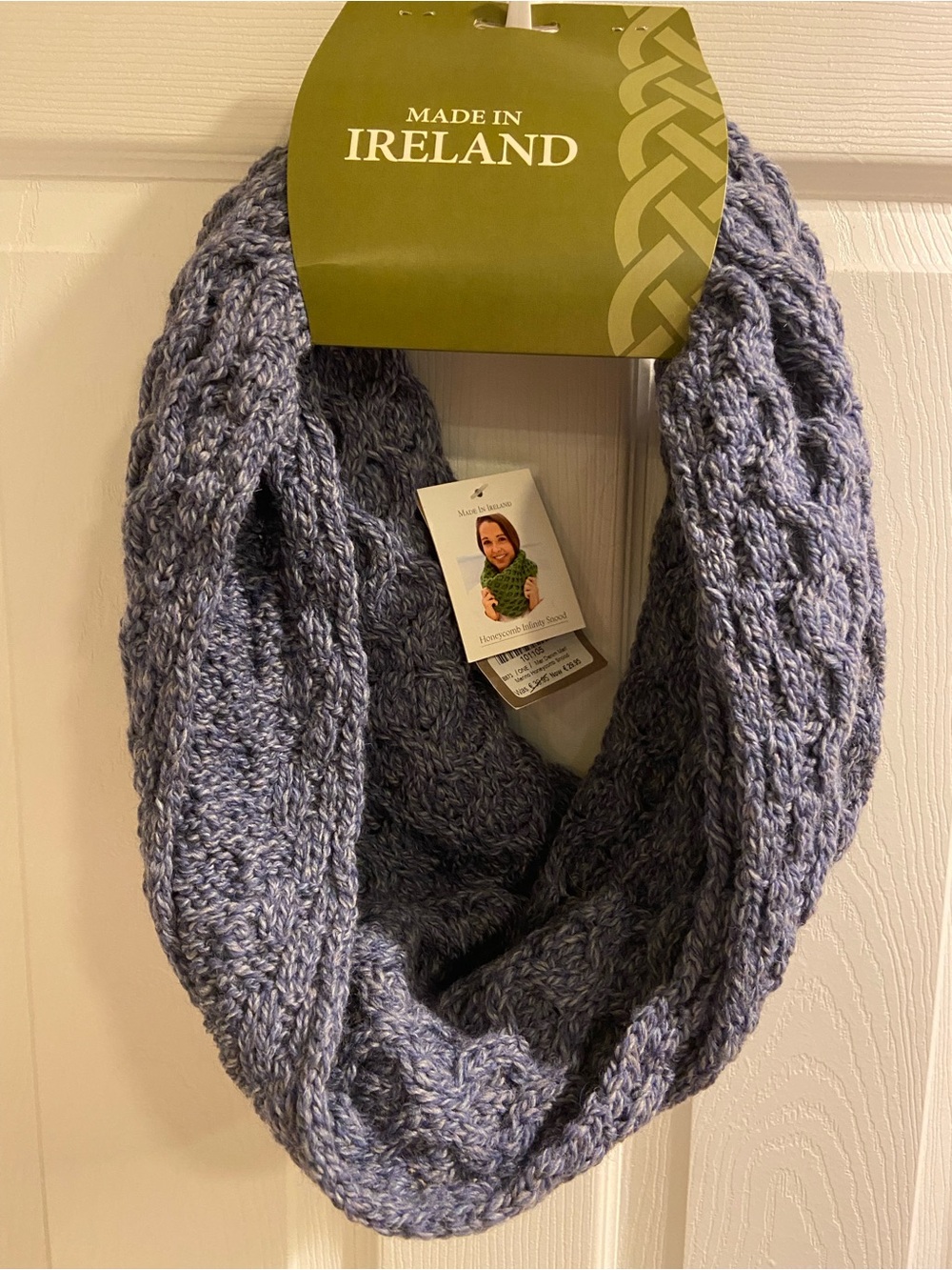 Made in Ireland Cable Knit Infinity Scarf - Merino Wool Light Denim Blue